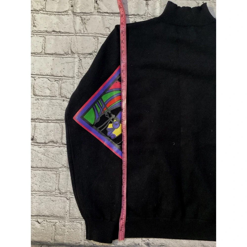 Hardy Amies Vintage Abstract Horse Graphic Mock Neck Sweater Black Multi Color - Picture 4 of 4